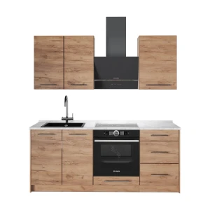 Cuisine Fame-Line Chêne doré/Chêne doré 190cm plan de travail Marbre Vicco