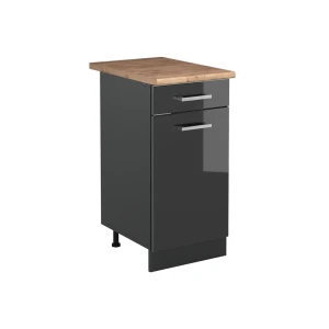 Küchenunterschrank R-Line Anthrazit Hochglanz/Anthrazit 40 cm Arbeitsplatte Goldkraft Eiche Vicco