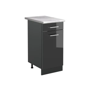 Küchenunterschrank R-Line Anthrazit Hochglanz/Anthrazit 40 cm Arbeitsplatte Marmor Vicco