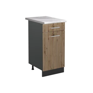 Küchenunterschrank R-Line Artisan-Eiche/Anthrazit 40 cm Arbeitsplatte Marmor Vicco