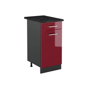 Küchenunterschrank R-Line Rot Hochglanz/Anthrazit 40 cm Arbeitsplatte Anthrazit Vicco