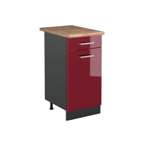 Küchenunterschrank R-Line Rot Hochglanz/Anthrazit 40 cm Arbeitsplatte Goldkraft Eiche Vicco