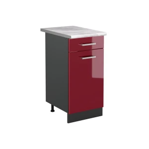 Küchenunterschrank R-Line Rot Hochglanz/Anthrazit 40 cm Arbeitsplatte Marmor Vicco