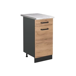 Kitchen base cabinet R-Line Goldkraft oak/Anthracite 40 cm marble worktop Vicco