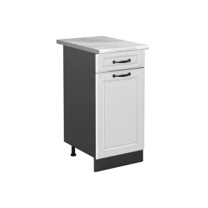 Küchenunterschrank R-Line Weiß Landhaus/Anthrazit 40 cm Arbeitsplatte Marmor Vicco