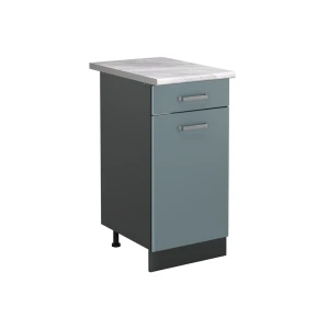 Küchenunterschrank R-Line Blau-Grau/Anthrazit 40 cm Arbeitsplatte Marmor Vicco