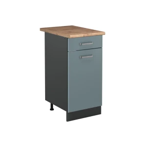 Küchenunterschrank R-Line Blau-Grau/Anthrazit 40 cm Arbeitsplatte Goldkraft Eiche Vicco