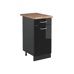 Mobiletto base cucina R-Line Nero lucido/Antracite 40 cm piano di lavoro Rovere dorato Vicco