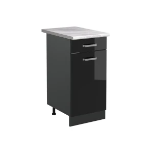 Mobiletto base cucina R-Line Nero lucido/Antracite 40 cm piano di lavoro Marmo Vicco