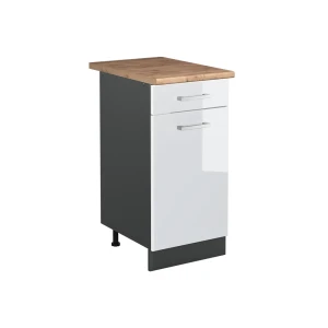 Mobiletto base cucina R-Line Bianco lucido/Antracite 40 cm piano di lavoro Rovere dorato Vicco