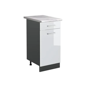 Mobiletto base cucina R-Line Bianco lucido/Antracite 40 cm piano di lavoro Marmo Vicco