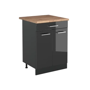 Mobiletto base cucina R-Line Antracite lucido/Antracite 60 cm con cassetto piano di lavoro Rovere dorato Vicco