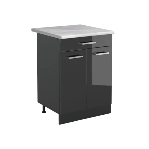Mobiletto base cucina R-Line Antracite lucido/Antracite 60 cm con cassetto piano di lavoro Marmo Vicco