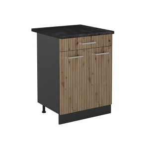Mobiletto base cucina R-Line Rovere artigianale/Antracite 60 cm con cassetto piano di lavoro Antracite Vicco