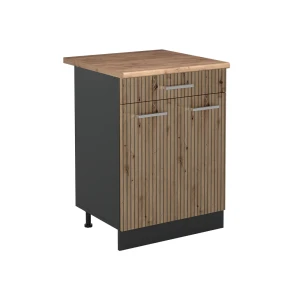 Mobiletto base cucina R-Line Rovere artigianale/Antracite 60 cm con cassetto piano di lavoro Rovere dorato Vicco