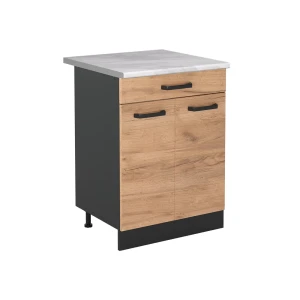 Mobiletto base cucina R-Line Rovere dorato/Antracite 60 cm con cassetto piano di lavoro Marmo Vicco