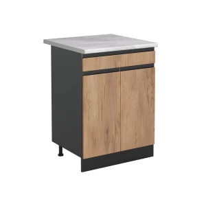 Mobiletto base cucina R-Line Rovere dorato/Antracite 60 cm con cassetto piano di lavoro Marmo Vicco