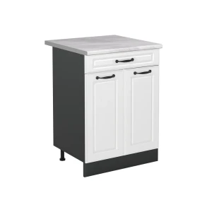 Mobiletto base cucina R-Line Bianco country/Antracite 60 cm con cassetto piano di lavoro Marmo Vicco