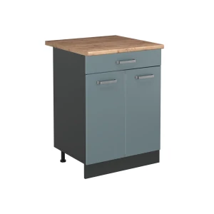 Mobiletto base cucina R-Line Grigio-blu/Antracite 60 cm con cassetto piano di lavoro Rovere dorato Vicco