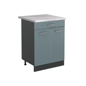 Mobiletto base cucina R-Line Grigio-blu/Antracite 60 cm con cassetto piano di lavoro Marmo Vicco