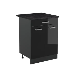 Mobiletto base cucina R-Line Nero lucido/Antracite 60 cm con cassetto piano di lavoro Antracite Vicco