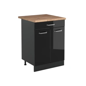 Mobiletto base cucina R-Line Nero lucido/Antracite 60 cm con cassetto piano di lavoro Rovere dorato Vicco