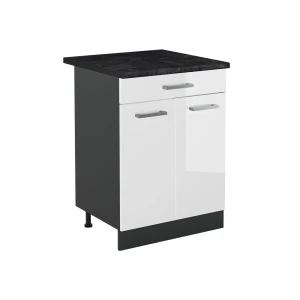 Keukenonderkast R-Line Wit Hoogglans/Antraciet 60 cm met lade antraciet werkblad Vicco