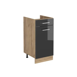 Küchenunterschrank R-Line Anthrazit Hochglanz/Goldkraft Eiche 40 cm ohne Arbeitsplatte Vicco