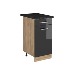 Küchenunterschrank R-Line Anthrazit Hochglanz/Goldkraft Eiche 40 cm Arbeitsplatte Anthrazit Vicco