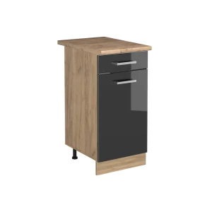 Küchenunterschrank R-Line Anthrazit Hochglanz/Goldkraft Eiche 40 cm Arbeitsplatte Goldkraft Eiche Vicco