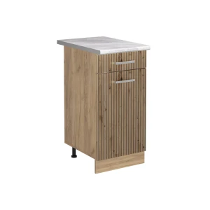 Küchenunterschrank R-Line Artisan-Eiche/Goldkraft Eiche 40 cm Arbeitsplatte Marmor Vicco