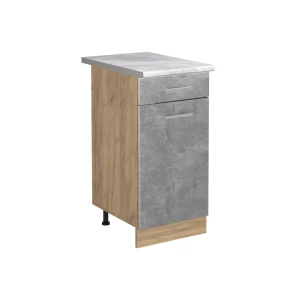 Küchenunterschrank R-Line Beton/Goldkraft Eiche 40 cm Arbeitsplatte Marmor Vicco