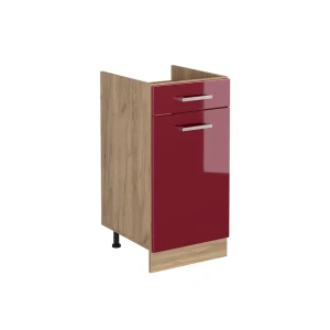 Küchenunterschrank R-Line Rot Hochglanz/Goldkraft Eiche 40 cm ohne Arbeitsplatte Vicco