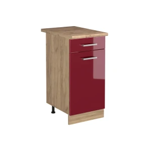 Küchenunterschrank R-Line Rot Hochglanz/Goldkraft Eiche 40 cm Arbeitsplatte Goldkraft Eiche Vicco