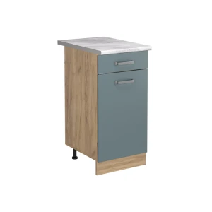 Küchenunterschrank R-Line Blau-Grau/Goldkraft Eiche 40 cm Arbeitsplatte Marmor Vicco
