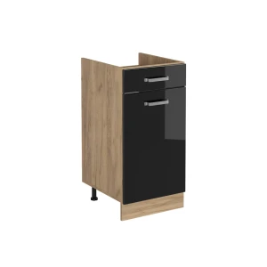 Küchenunterschrank R-Line Schwarz Hochglanz/Goldkraft Eiche 40 cm ohne Arbeitsplatte Vicco