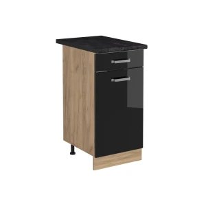 Küchenunterschrank R-Line Schwarz Hochglanz/Goldkraft Eiche 40 cm Arbeitsplatte Anthrazit Vicco