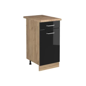 Küchenunterschrank R-Line Schwarz Hochglanz/Goldkraft Eiche 40 cm Arbeitsplatte Goldkraft Eiche Vicco