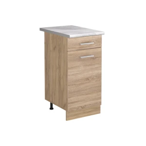 Küchenunterschrank R-Line Sonoma/Goldkraft Eiche 40 cm Arbeitsplatte Marmor Vicco