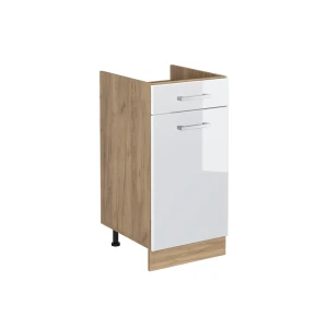 Küchenunterschrank R-Line Weiß Hochglanz/Goldkraft Eiche 40 cm ohne Arbeitsplatte Vicco