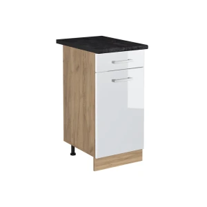 Küchenunterschrank R-Line Weiß Hochglanz/Goldkraft Eiche 40 cm Arbeitsplatte Anthrazit Vicco