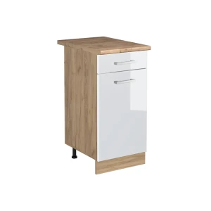 Küchenunterschrank R-Line Weiß Hochglanz/Goldkraft Eiche 40 cm Arbeitsplatte Goldkraft Eiche Vicco