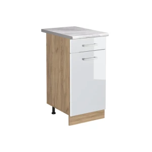 Mobiletto base cucina R-Line Bianco lucido/Rovere dorato 40 cm piano di lavoro Marmo Vicco