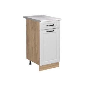 Keukenonderkast R-Line Wit landelijk/Goudkleurig Eiken 40 cm marmer werkblad Vicco