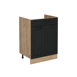 Küchenunterschrank R-Line Anthrazit Landhaus/Goldkraft Eiche 60 cm mit Schublade ohne Arbeitsplatte Vicco