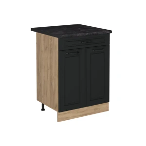 Küchenunterschrank R-Line Anthrazit Landhaus/Goldkraft Eiche 60 cm mit Schublade Arbeitsplatte Anthrazit Vicco