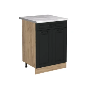 Küchenunterschrank R-Line Anthrazit Landhaus/Goldkraft Eiche 60 cm mit Schublade Arbeitsplatte Marmor Vicco