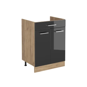 Küchenunterschrank R-Line Anthrazit Hochglanz/Goldkraft Eiche 60 cm mit Schublade ohne Arbeitsplatte Vicco