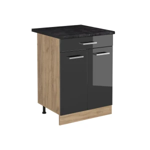 Mobiletto base cucina R-Line Antracite lucido/Rovere dorato 60 cm con cassetto piano di lavoro Antracite Vicco