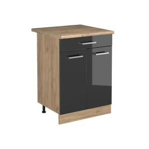 Mobiletto base cucina R-Line Antracite lucido/Rovere dorato 60 cm con cassetto piano di lavoro Rovere dorato Vicco